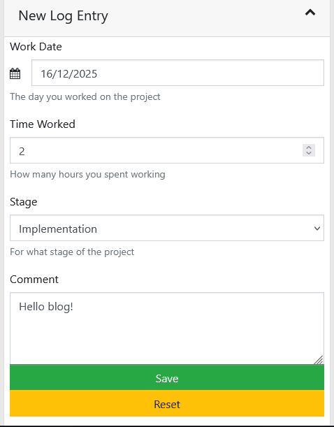 New log entry on mobile